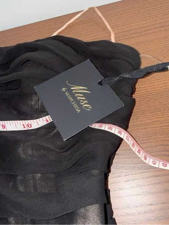 Muse by Marchesa Dahlia Chiffon Ruched Cascading Formal Maxi Dress - Picture 6 of 10